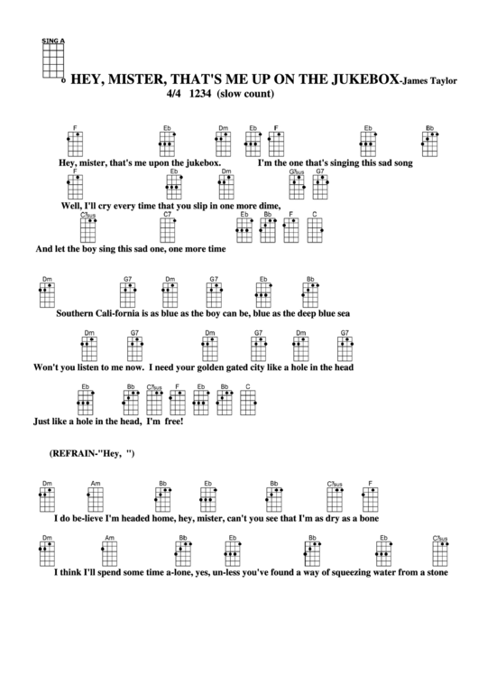 Hey, Mister, That'S Me Up On The Jukebox James Taylor Chord Chart