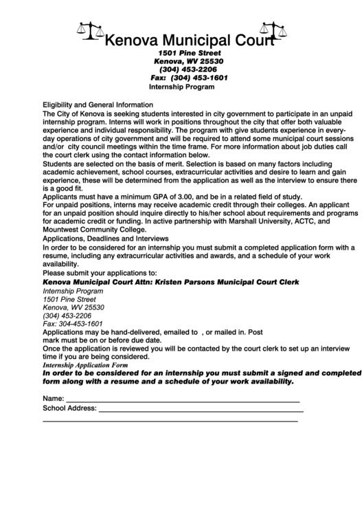 Kenova Municipal Court Application Form printable pdf download