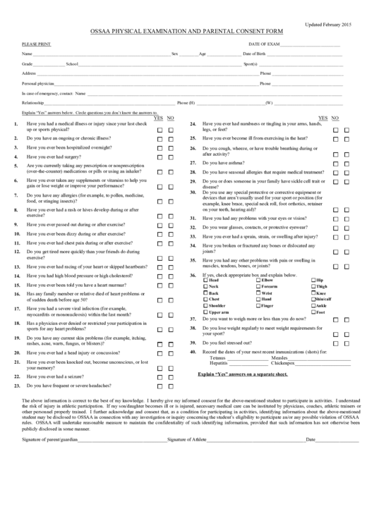 Top Ossaa Physical Examination And Parental Consent Form Templates free