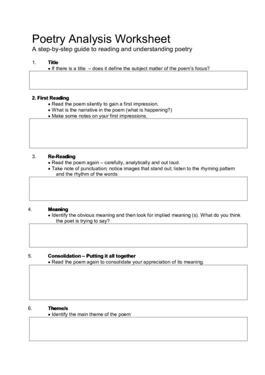 Poetry Analysis Worksheet printable pdf download
