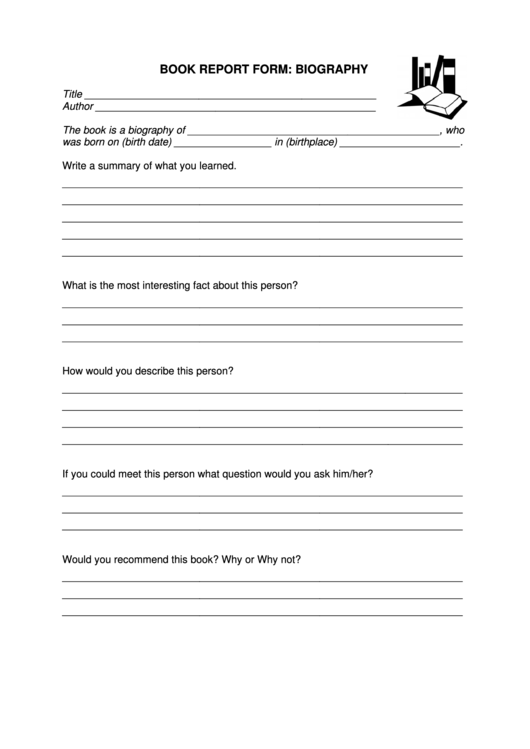 Book Report Form: Biography printable pdf download