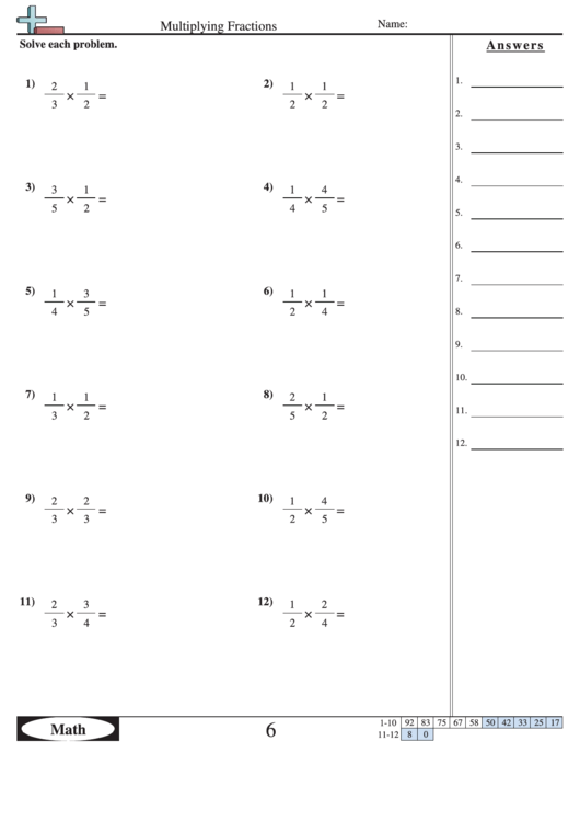 Multiplying Fractions Worksheet With Answer Key printable pdf download