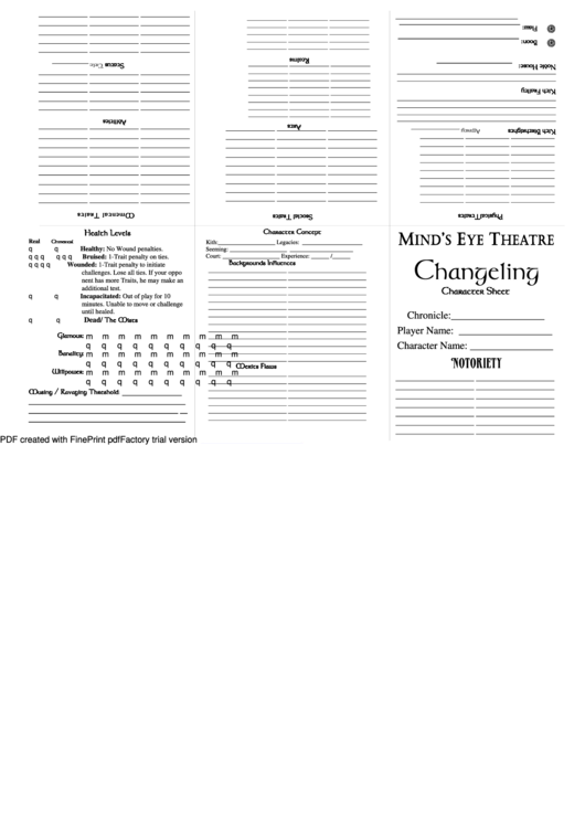 Top Changeling The Lost Character Sheets free to download in PDF format