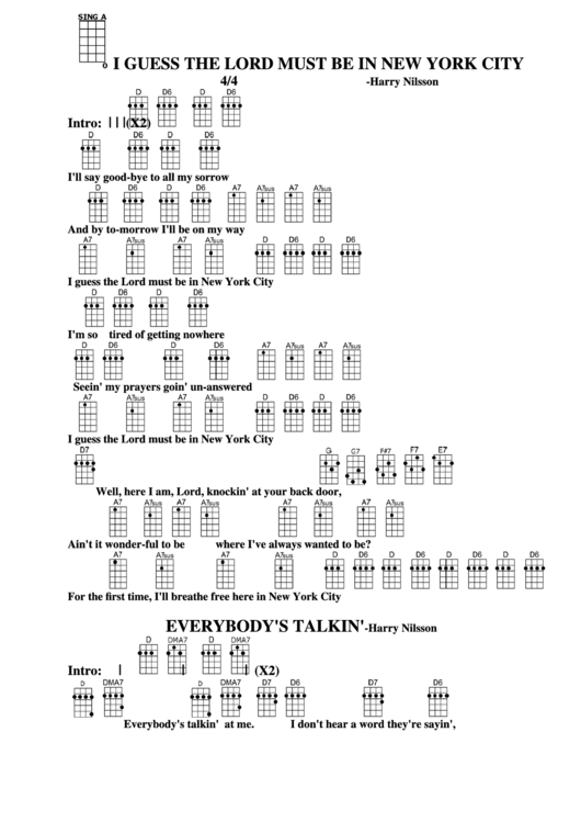 I Guess The Lord Must Be In New York City Harry Nilsson Chord Chart