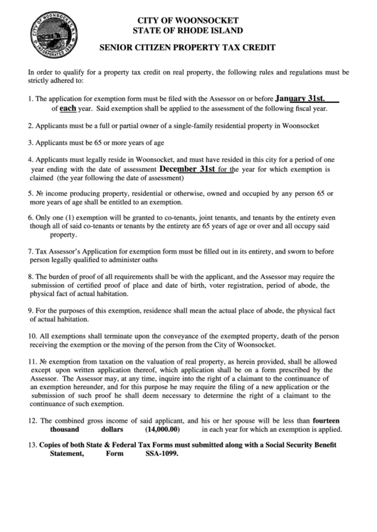 Senior Citizen Property Tax Credit printable pdf download