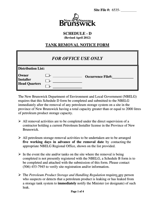 Tank Removal Notice Form printable pdf download
