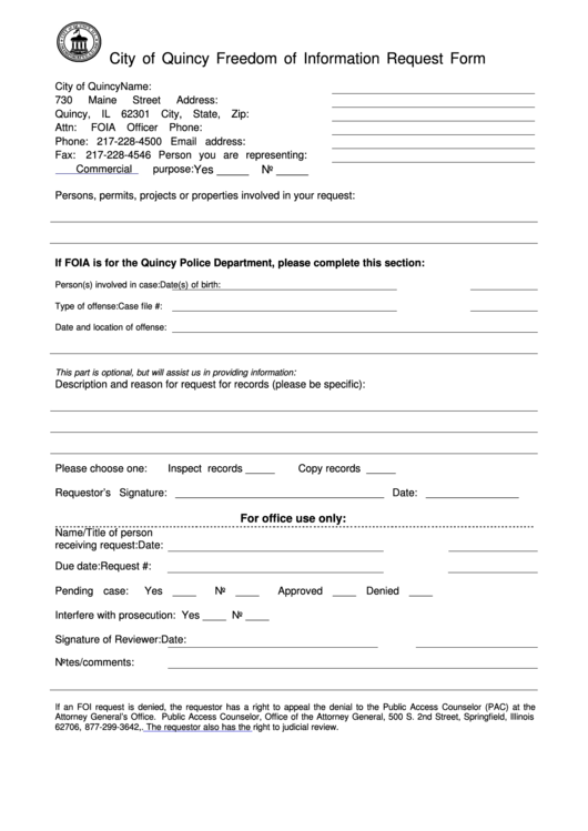 City Of Quincy Freedom Of Information Request Form printable pdf download