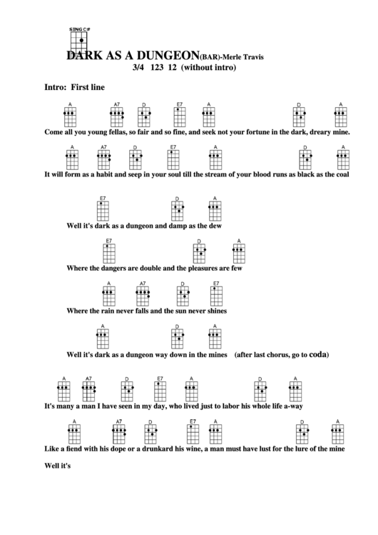 Dark As A Dungeon (Bar) Merle Travis Chord Chart printable pdf download