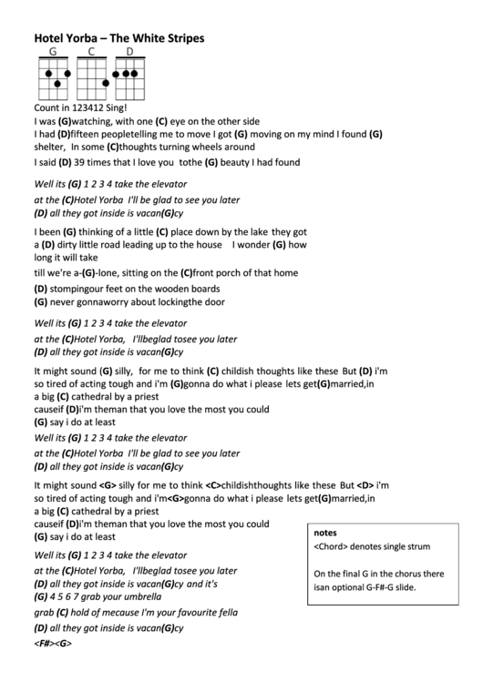 Hotel Yorba The White Stripes Ukulele Chord Chart printable pdf download