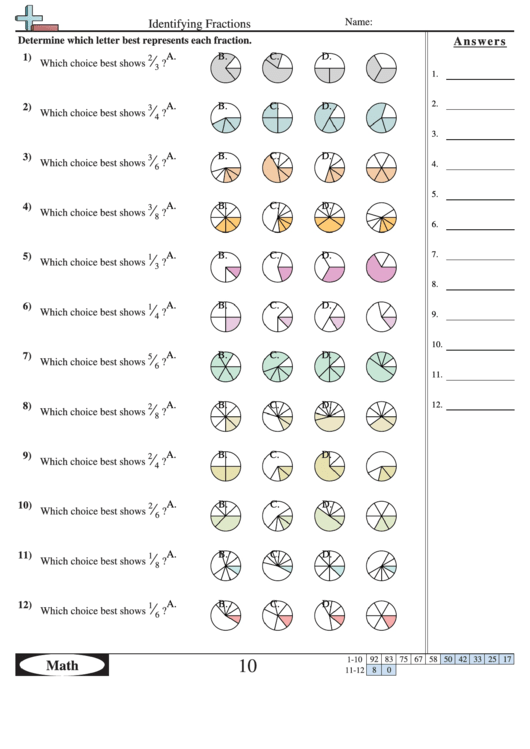 Identifying Fractions Worksheet With Answer Key printable pdf download