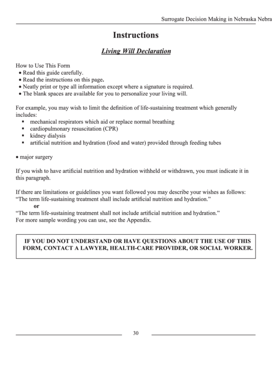 Living Will Declaration Form printable pdf download