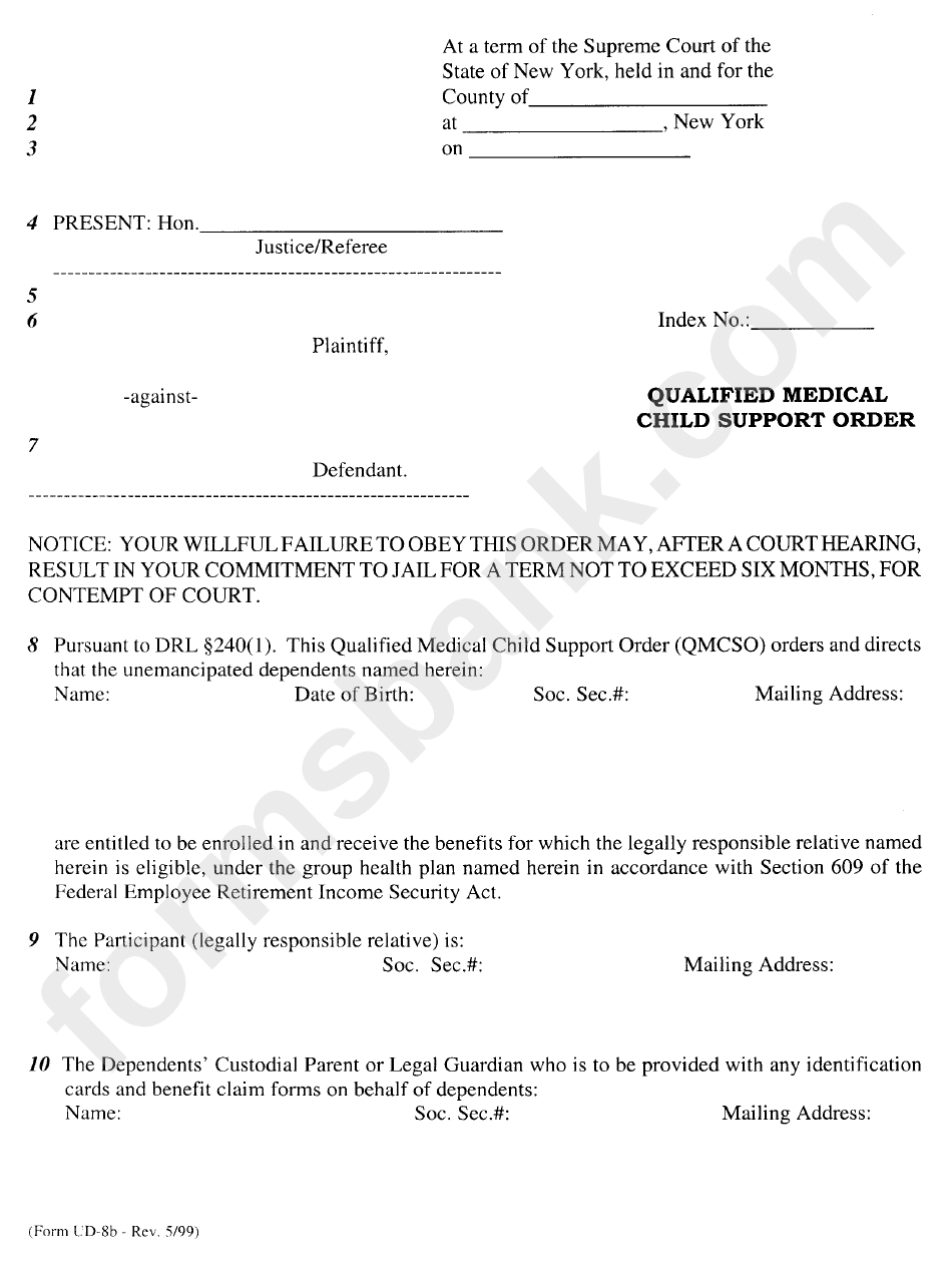 Qualified Medical Child Support Order printable pdf download