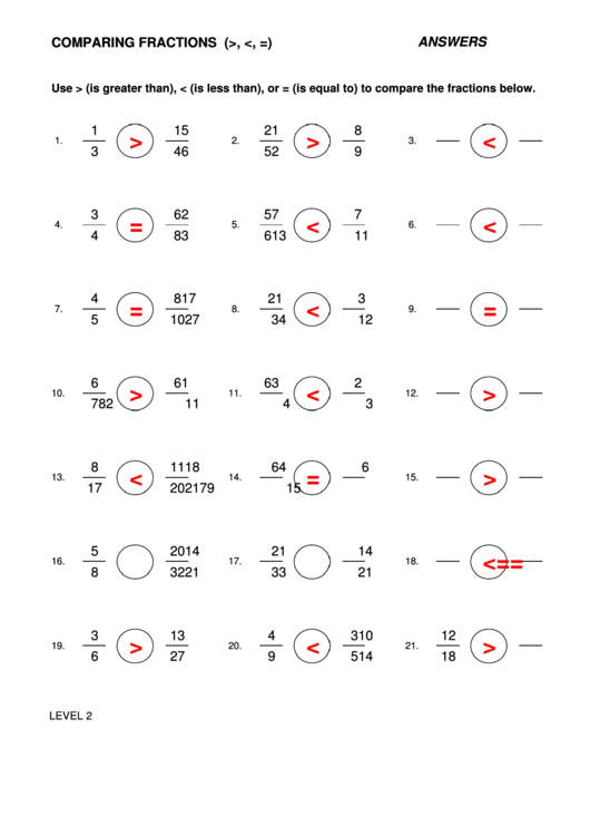 Comparing Fractions Worksheet printable pdf download