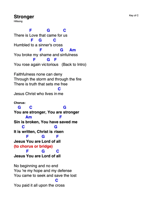 Stronger (Hillsong) Key Of C printable pdf download