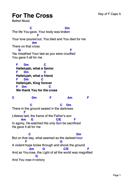 For The Cross Key Of F Capo 5 printable pdf download