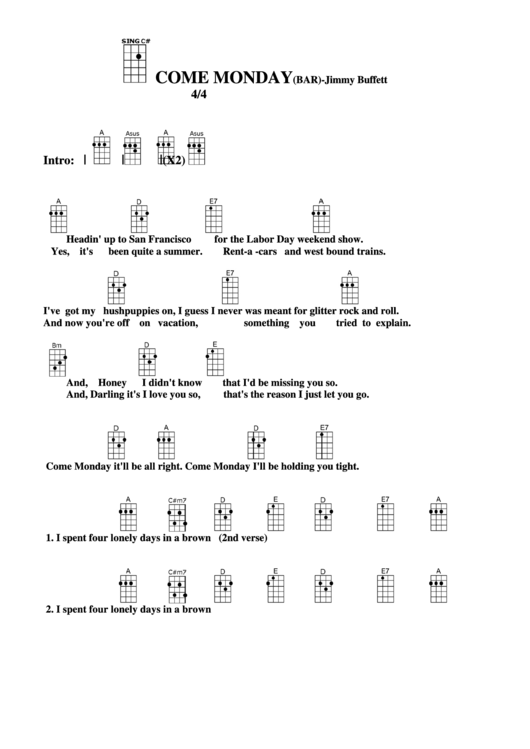 Jimmy Buffett Chords And Lyrics Pencil Thin Moustache (Jimmy Buffett) Guitar Chord Chart