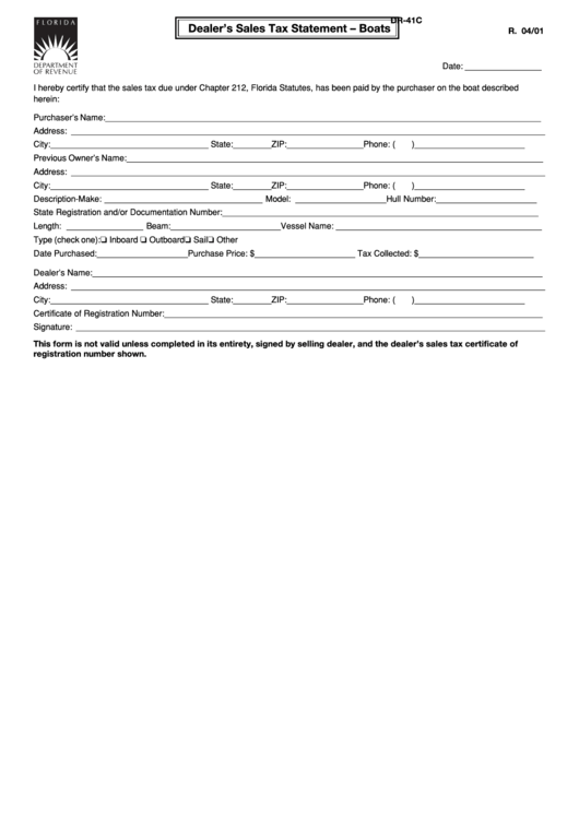Dealer'S Sales Tax Statement Boats printable pdf download
