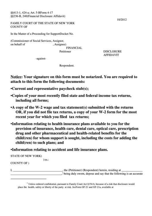 Nys Family Court Financial Disclosure Affidavit at Billie Fritz blog