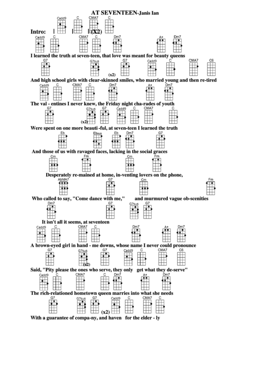Chord Chart Janis Ian At Seventeen printable pdf download