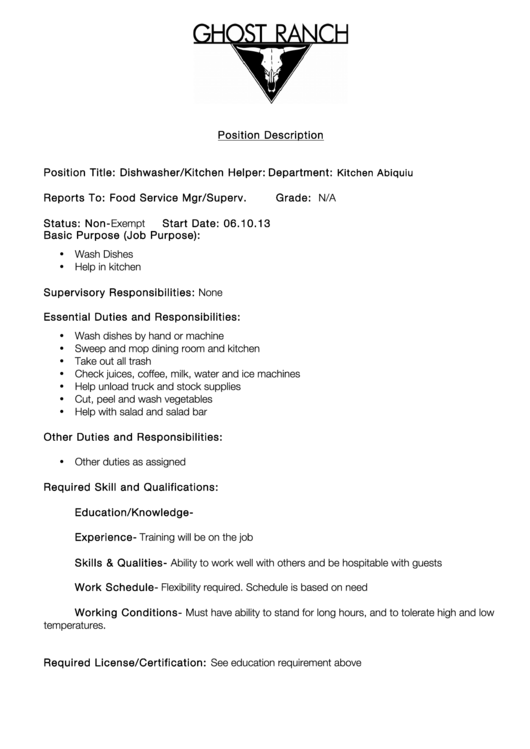 Position Description printable pdf download