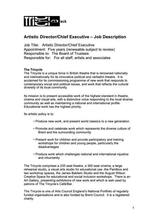 Artistic Director/chief Executive Job Description printable pdf download