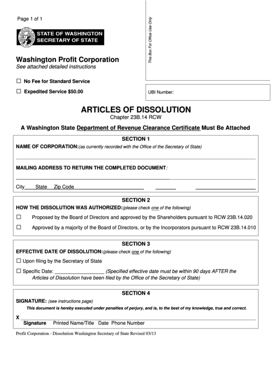 Fillable Washington Profit Corporation Form Washington Secretary Of