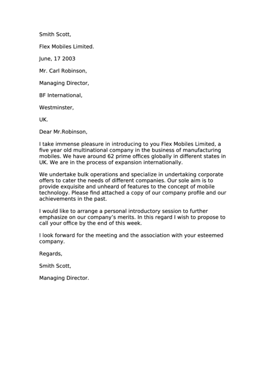 Sample Letter Of Introduction Template printable pdf download