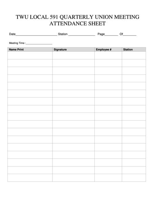 Union Meeting Attendance Sheet Template printable pdf download