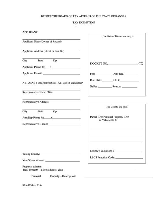 Fillable Form BtaTx Tax Exemption printable pdf download