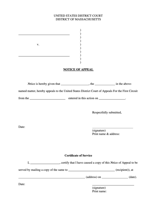 Notice Of Appeal printable pdf download