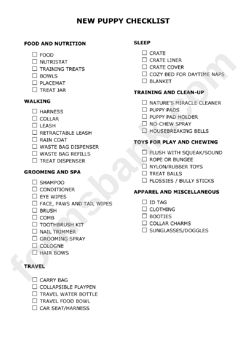 New Puppy Checklist printable pdf download