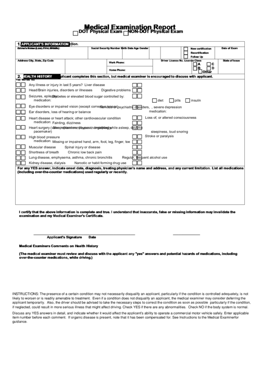 Medical Examination Report printable pdf download