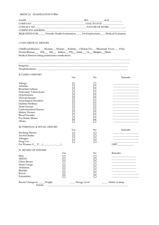 Fillable Medical Examination Form printable pdf download