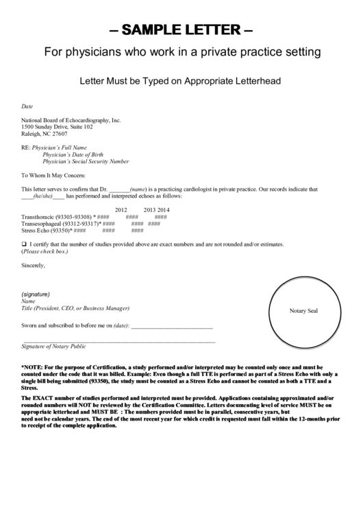Sample Letter For Physicians Who Work In A Private Practice Setting