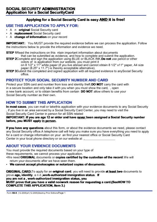 Social Security Administration Application For A Social Security Card