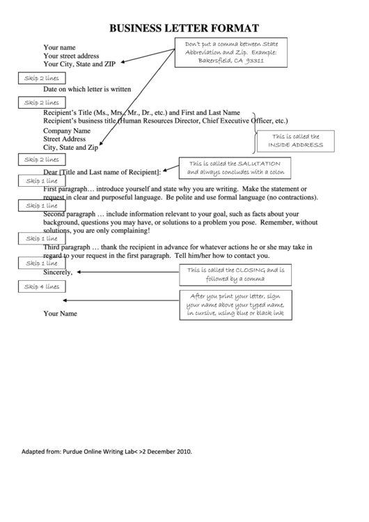 Business Letter Writing Format printable pdf download