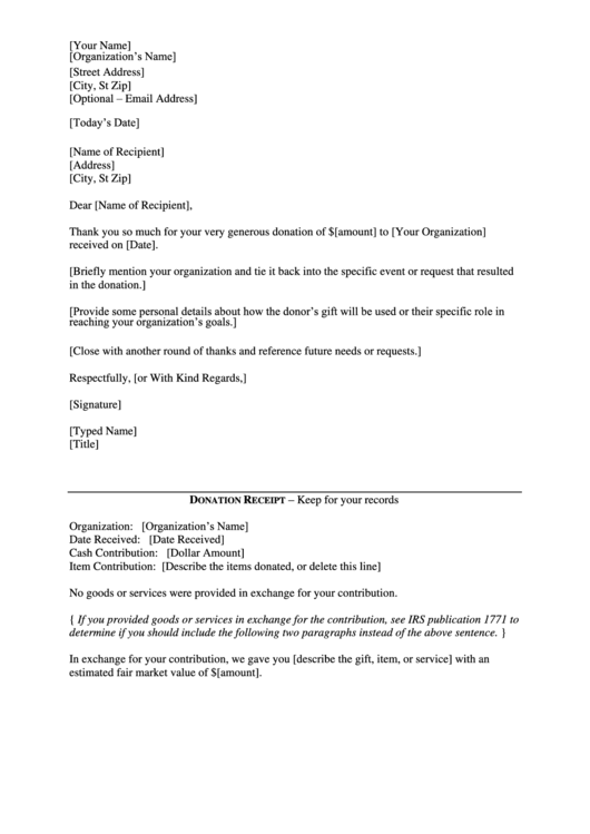 Sample Thank You Letter For Donation Of Goods printable pdf download