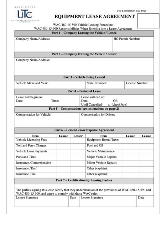 Equipment Lease Agreement printable pdf download