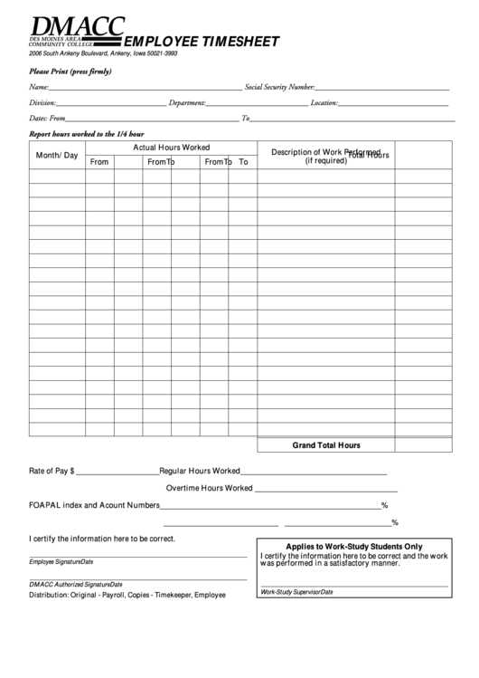 Employee Timesheet printable pdf download