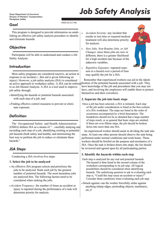 Job Safety Analysis printable pdf download