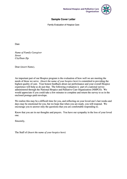 Sample Cover Letter Hospice printable pdf download