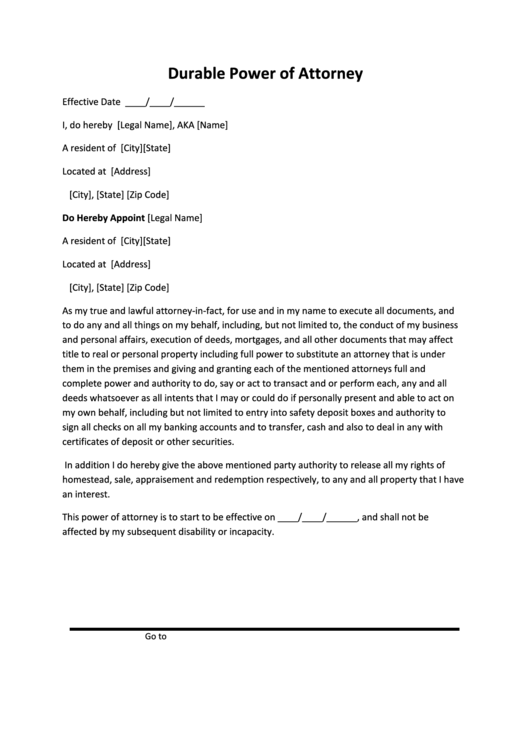 Durable Power Of Attorney Form printable pdf download