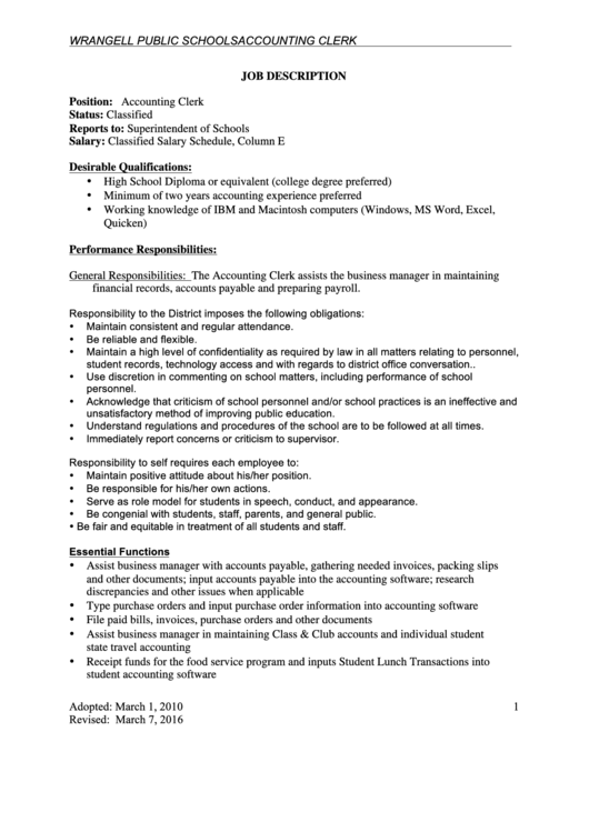 Accounting Clerk Job Description printable pdf download