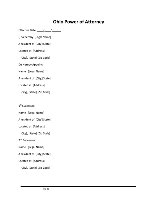 Power Of Attorney Form - Ohio printable pdf download
