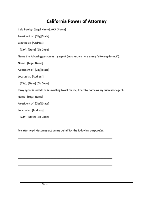Power Of Attorney Form - California printable pdf download