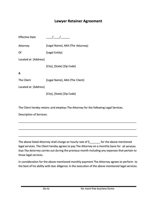 Lawyer Retainer Agreement Template printable pdf download