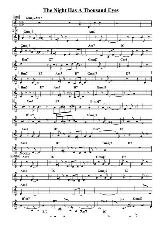 The Night Has A Thousand Eyes Sheet Music printable pdf download
