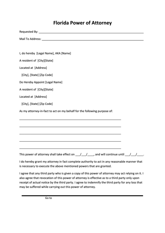 Power Of Attorney Form - Florida printable pdf download