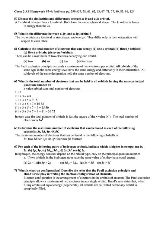 Chem 2 Ap Homework Atomic Orbitals With Answers printable pdf download
