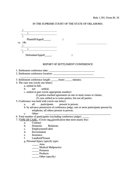 Report Of Settlement Conference printable pdf download